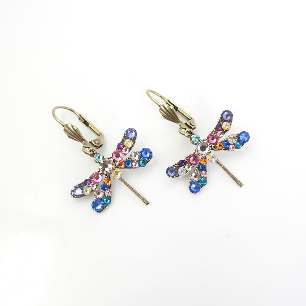 Vintage Inspired Dragonfly & Crystal Earrings