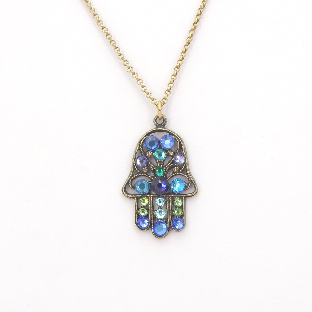 Hamsa w/ Multi Color Crystals Necklace