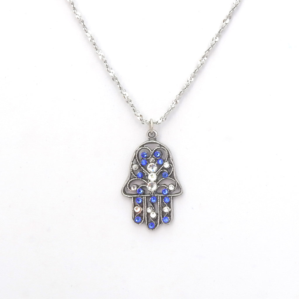 Blue Crystal Hamsa Necklace