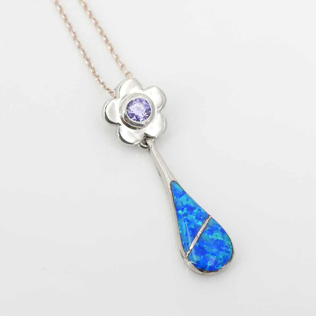 Sterling Silver Created Opal & Amethyst Pendant