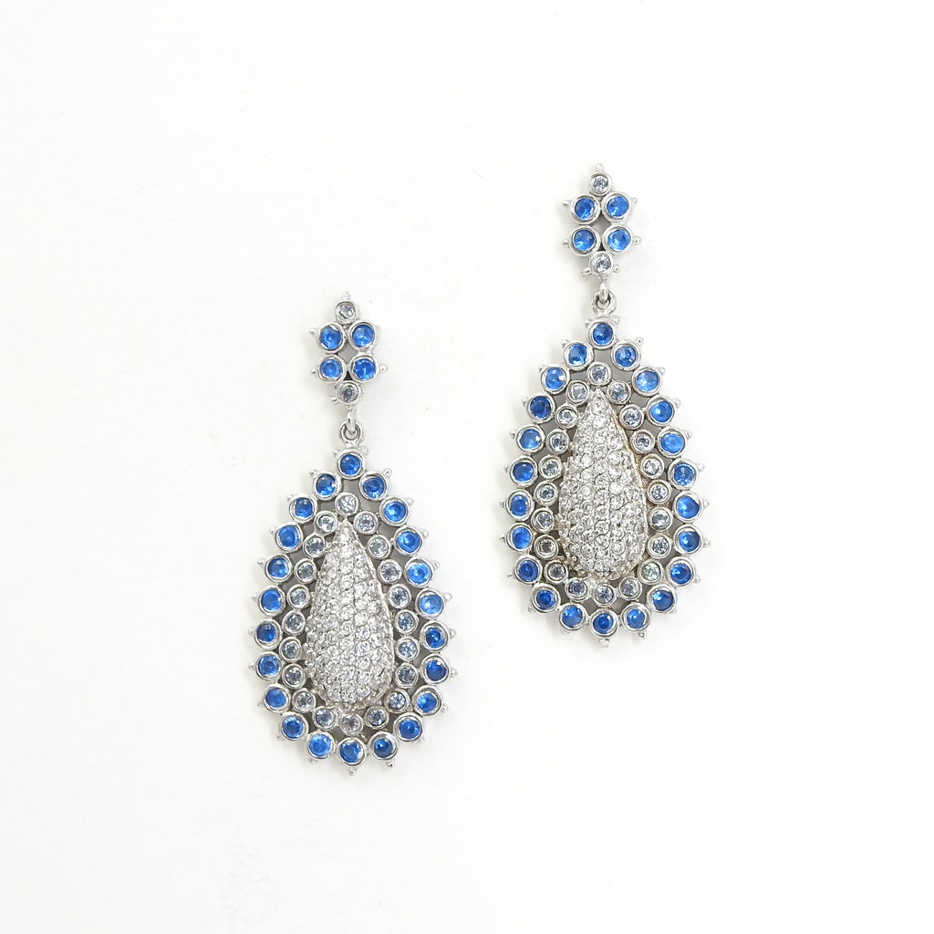 Sterling Silver Created Sapphire, Blue Topaz, & CZ Earrings