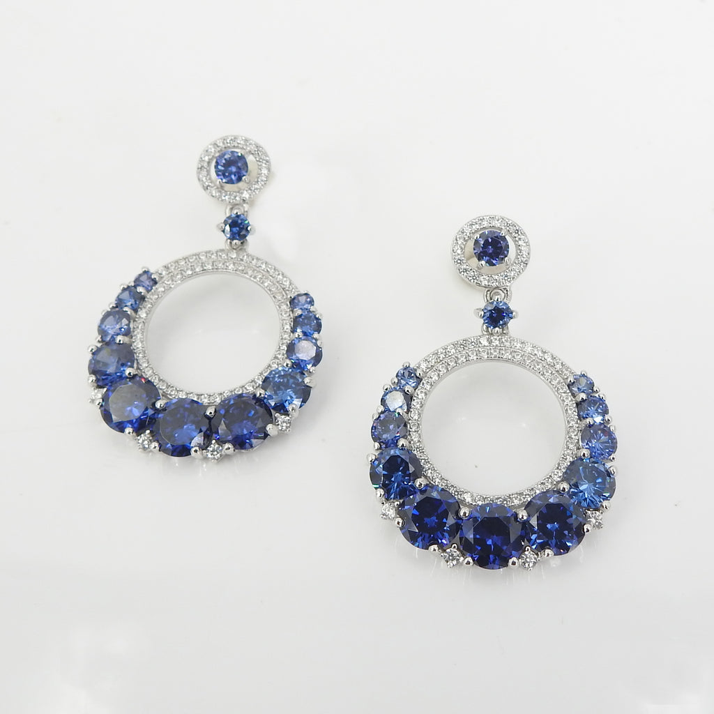 Sterling Silver CZ & Created Sapphire Earrings