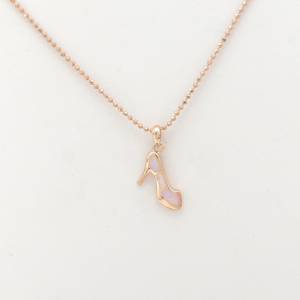 Rose Gold w/ Created Opal High Heel Shoe Necklace