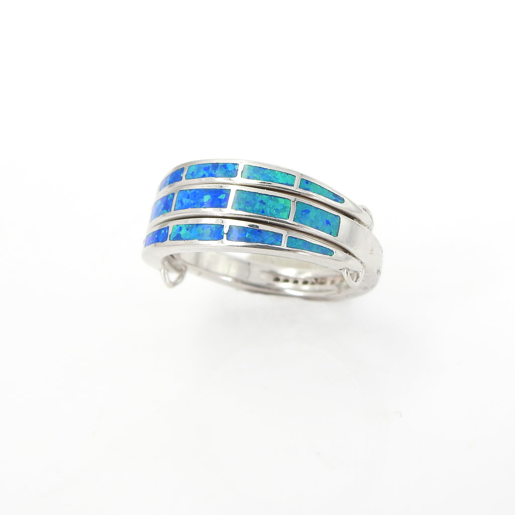 Sterling Silver Created Opal CZ Convertable Ring
