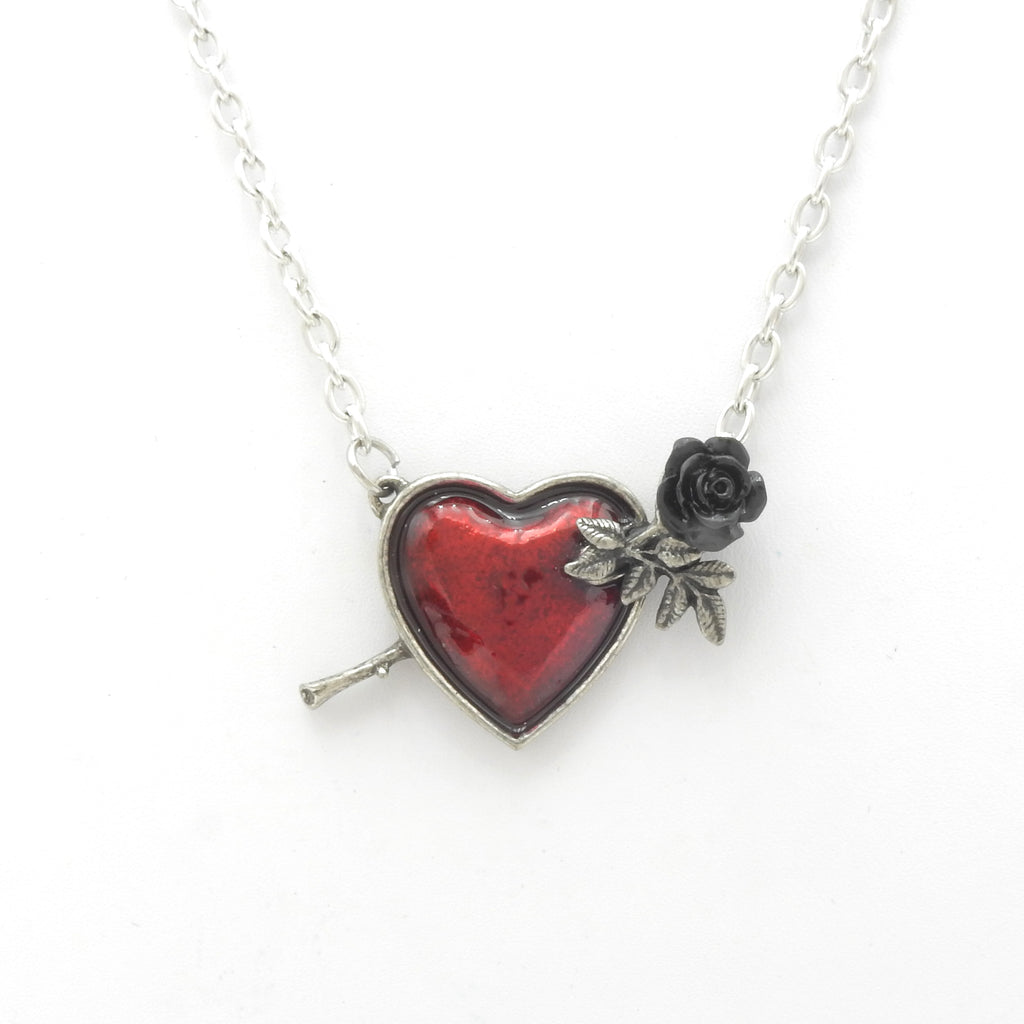 English Pewter Heart & Rose Necklace