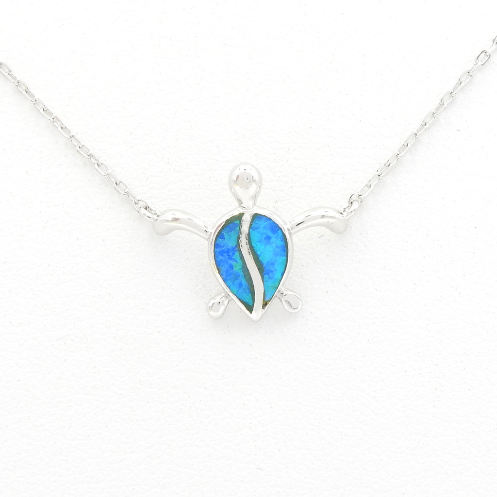 Sterling Silver Created Opal Turtle Necklace