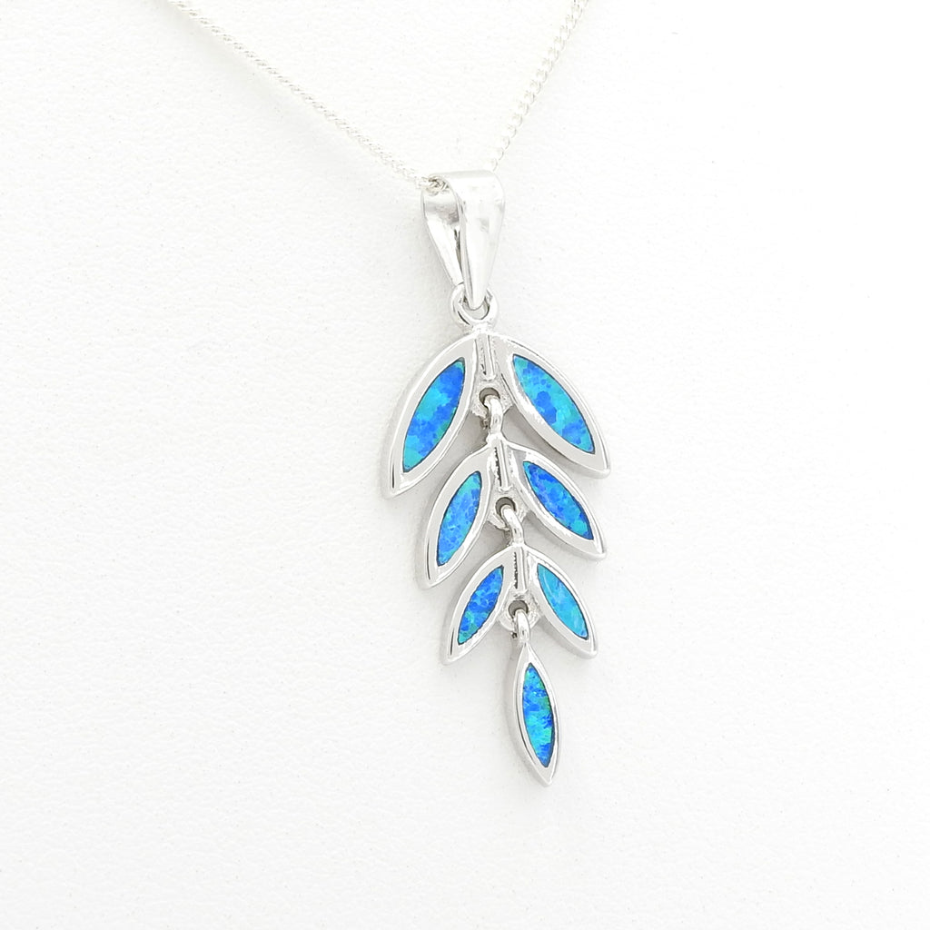 Sterling Silver Created Opal Leaf Pendant