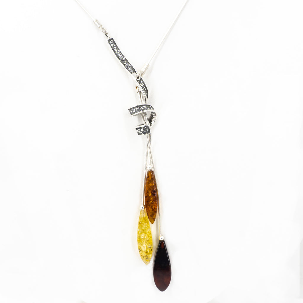 S/S Mixed Amber With Spiral Necklace