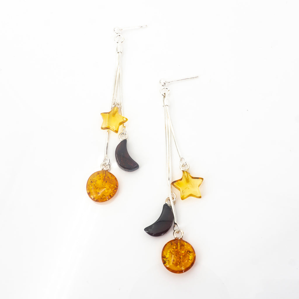 S/S Mixed Amber Star and Moon Earrings