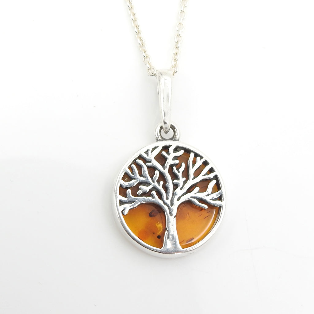 Sterling Silver Small Amber Tree of Life Pendant