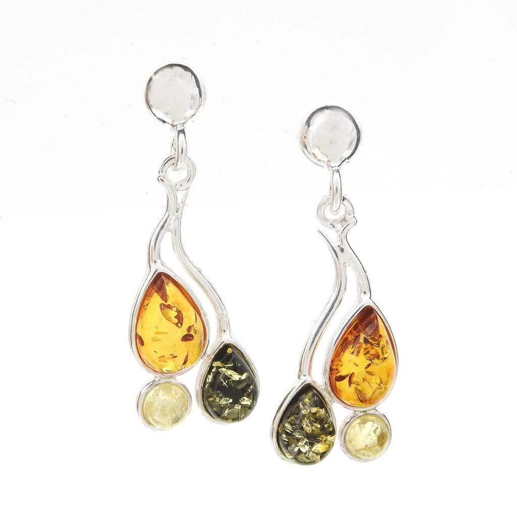 Sterling Silver Multi Color Amber Dangle Earrings
