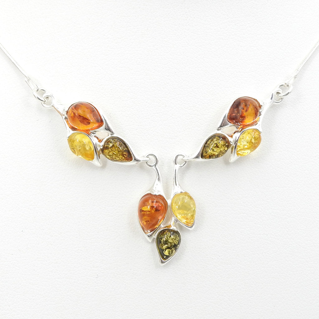 Sterlin Silver Multi Color Amber Necklace