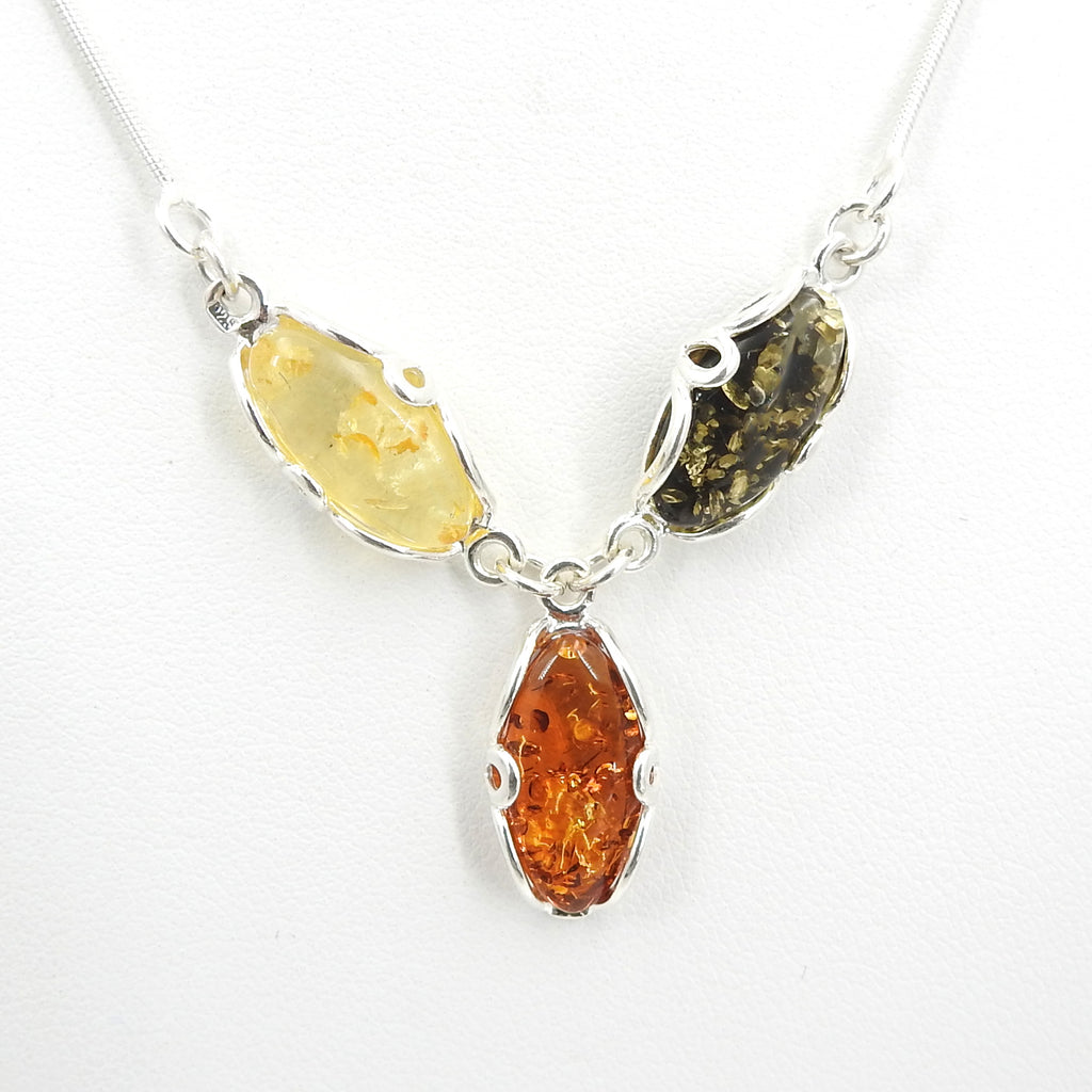 Sterling Silver Multi Color Amber Necklace