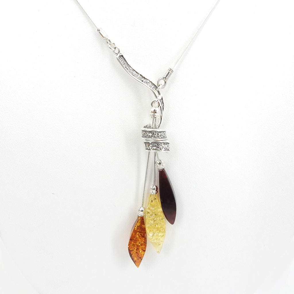 Sterling Silver Multi Color Amber Necklace w/ Spiral
