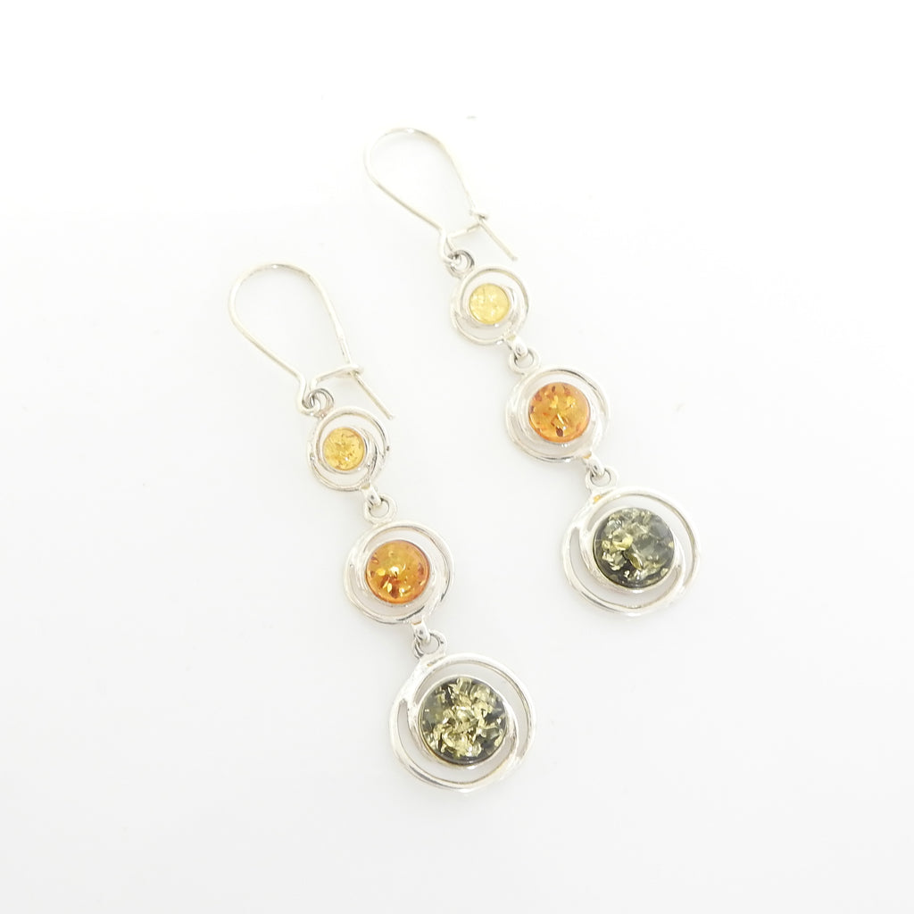 Sterling Silver Three Mixed Amber Earrings