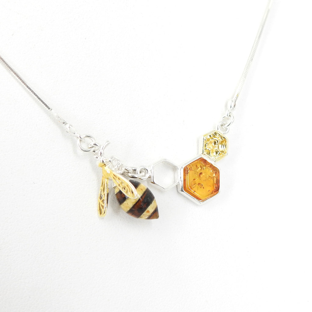 Sterling Silver Bee Nice Amber Necklace