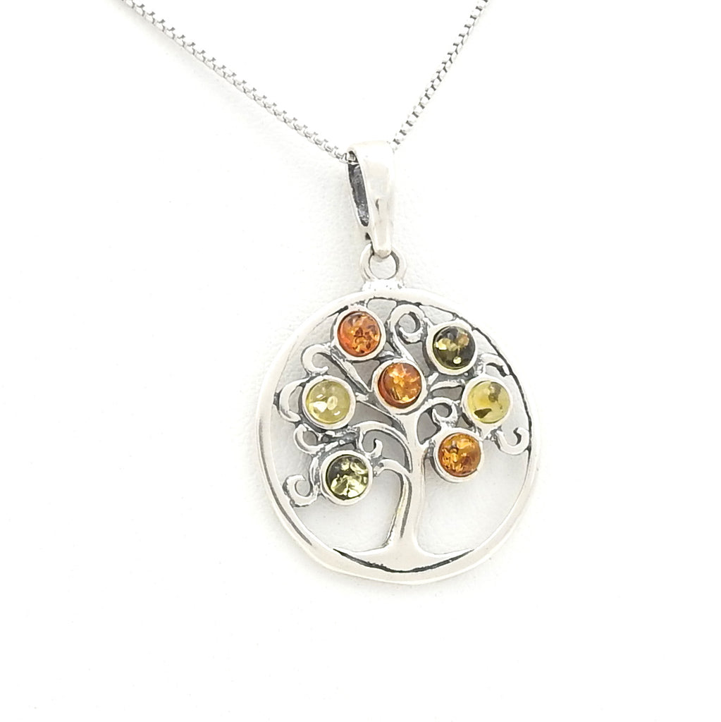 Sterling Silver Tree of Life Amber Pendant