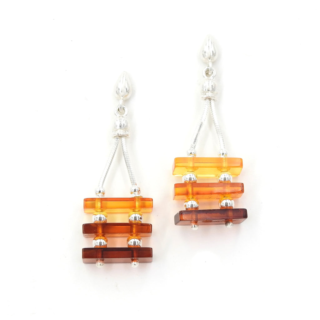 Sterling Silver Multi Color Amber Dangle Earrings