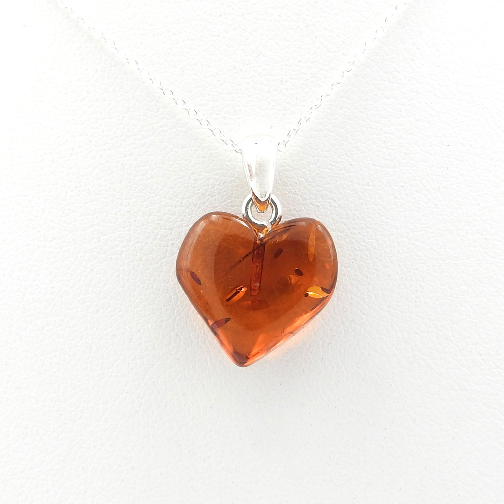 Sterling Silver Amber Heart Pendant