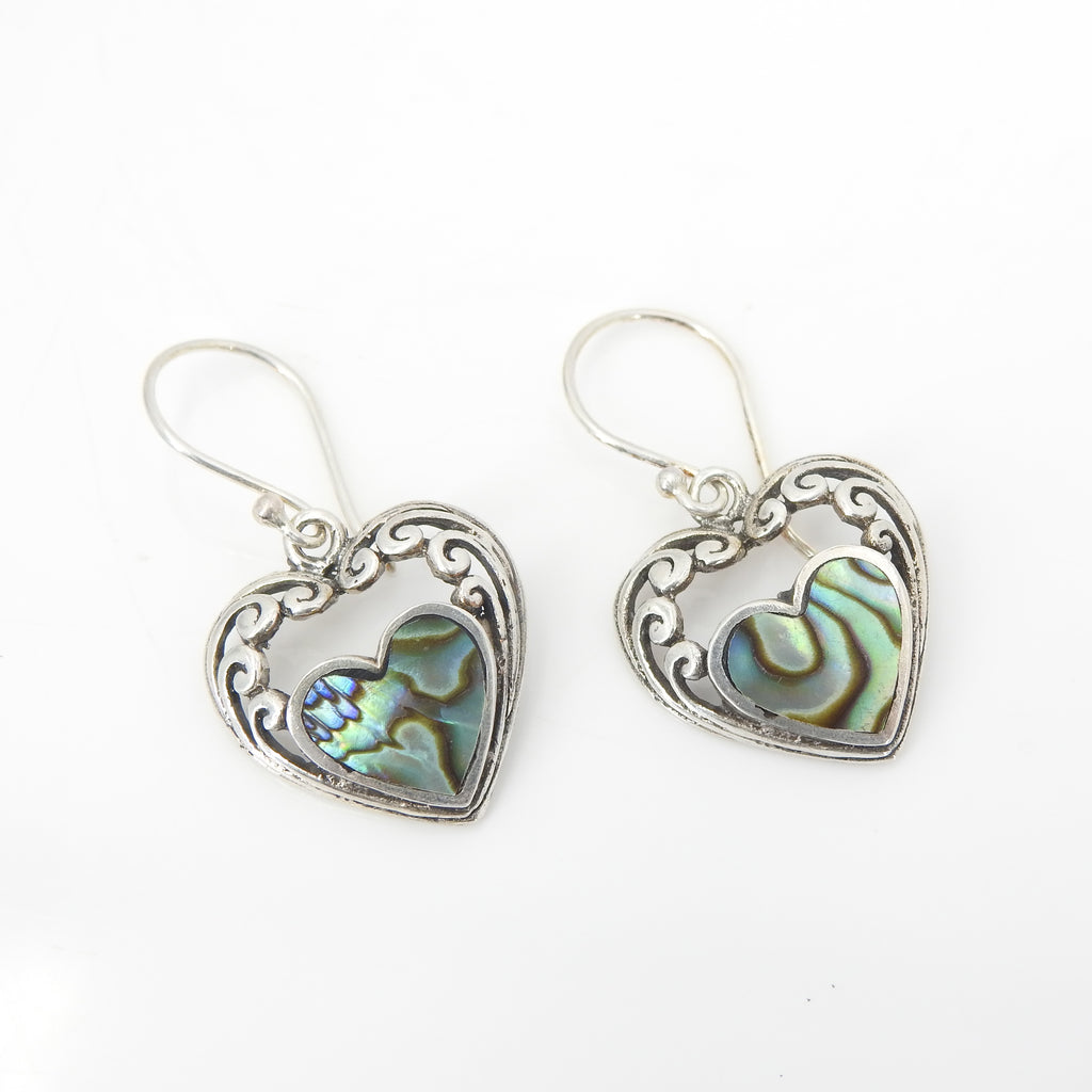 Sterling Silver Abalone Heart Earrings