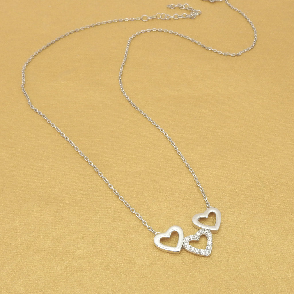 Sterling Silver Triple Heart CZ Necklace