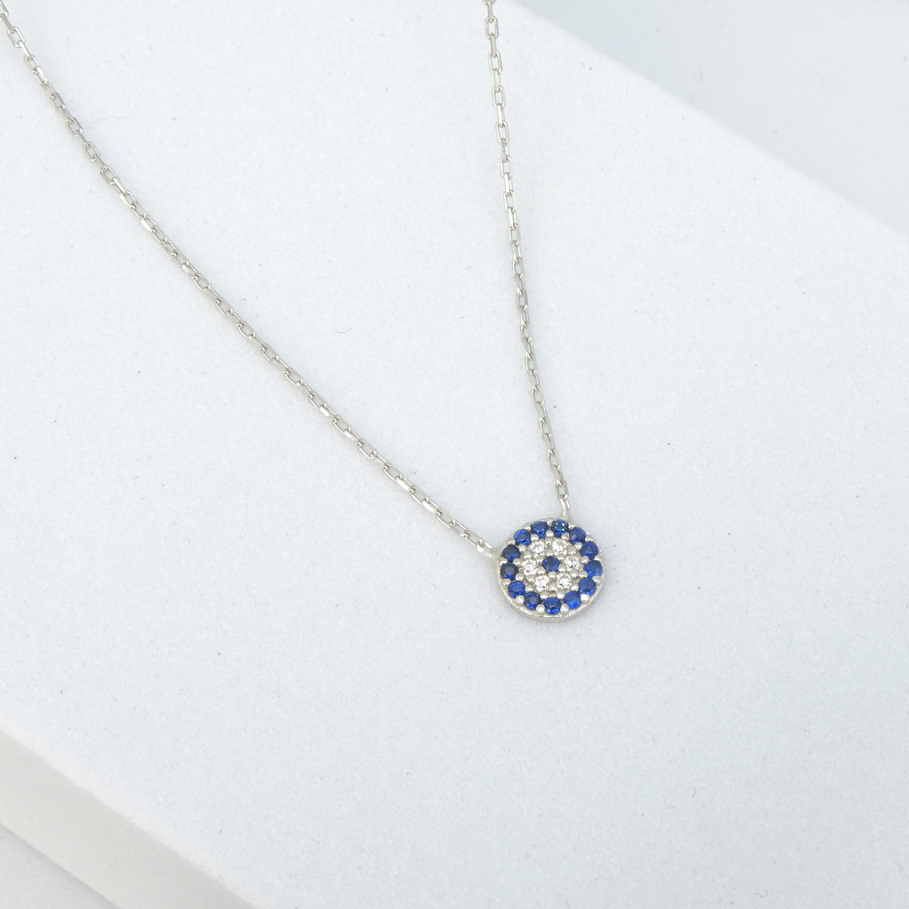 Sterling Silver Small CZ & Created Sapphire Necklace