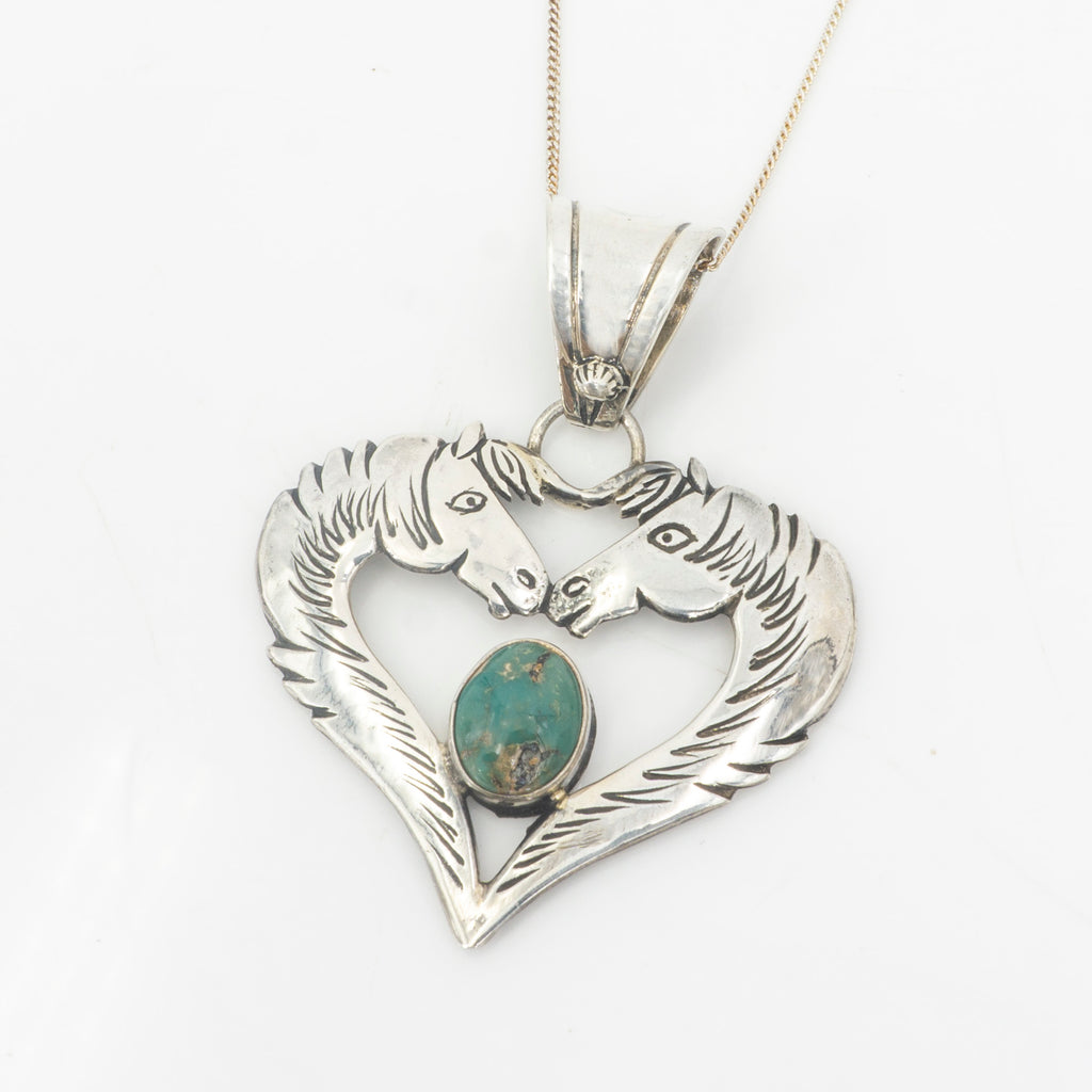 S/S Horse Head Heart Turquoise Pendant