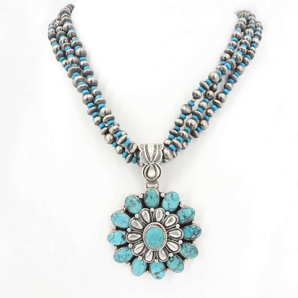 S/S Turquoise Flower W Silver Turq Beads