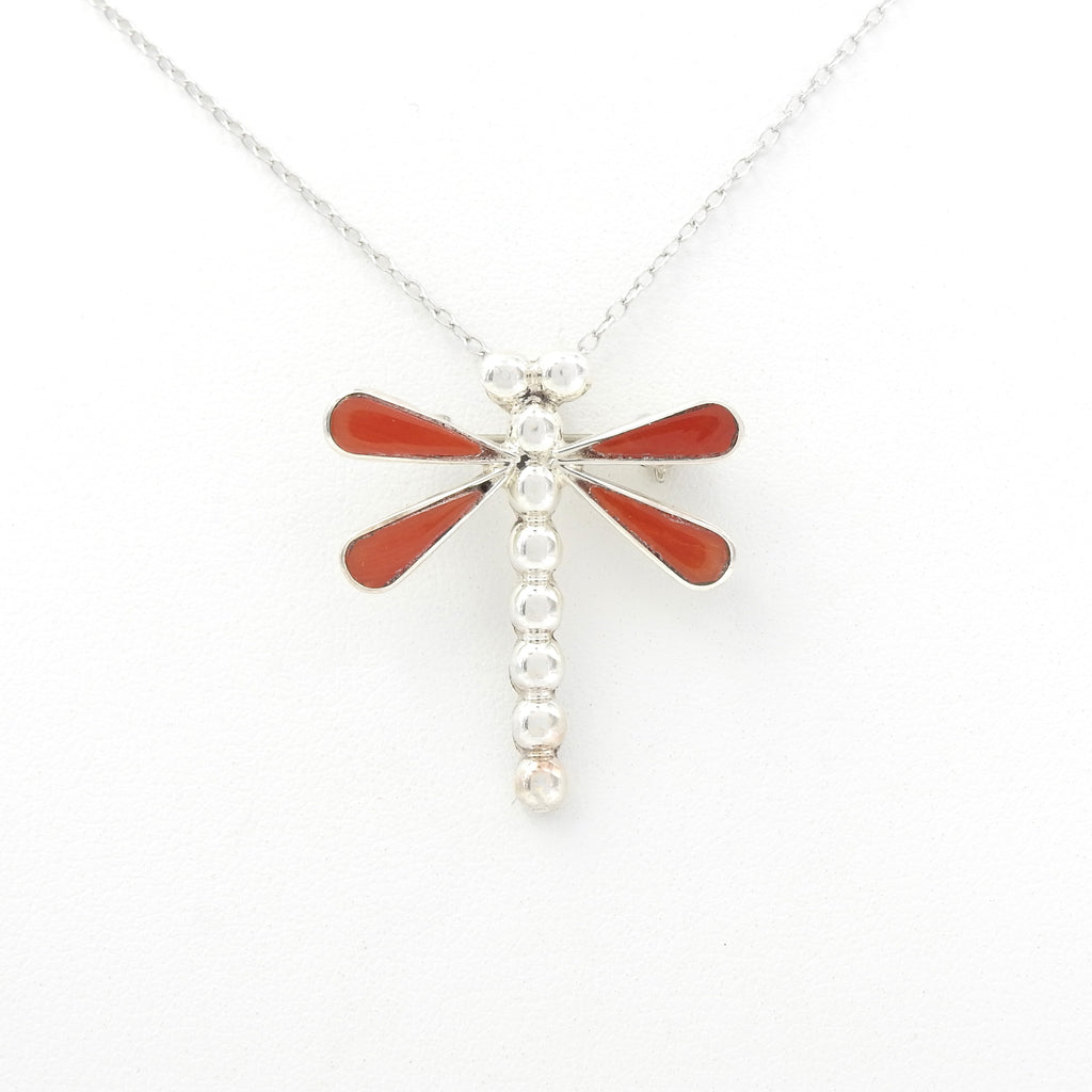 Sterling Silver Spiny Oyster Coral Dragonfly Pendant / Pin