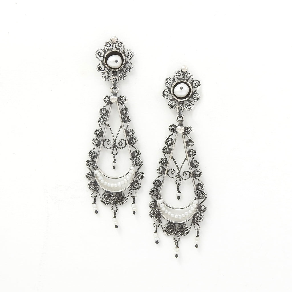 Sterling Silver Long Dangle w/ Freshwater Pearl Earrings