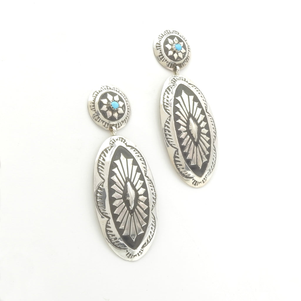 Sterling Silver Native American Conch Earrings w/ Turquoise