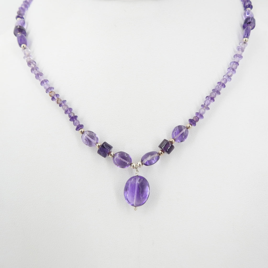 Amethyst Beaded Necklace w/ Sterling Silver