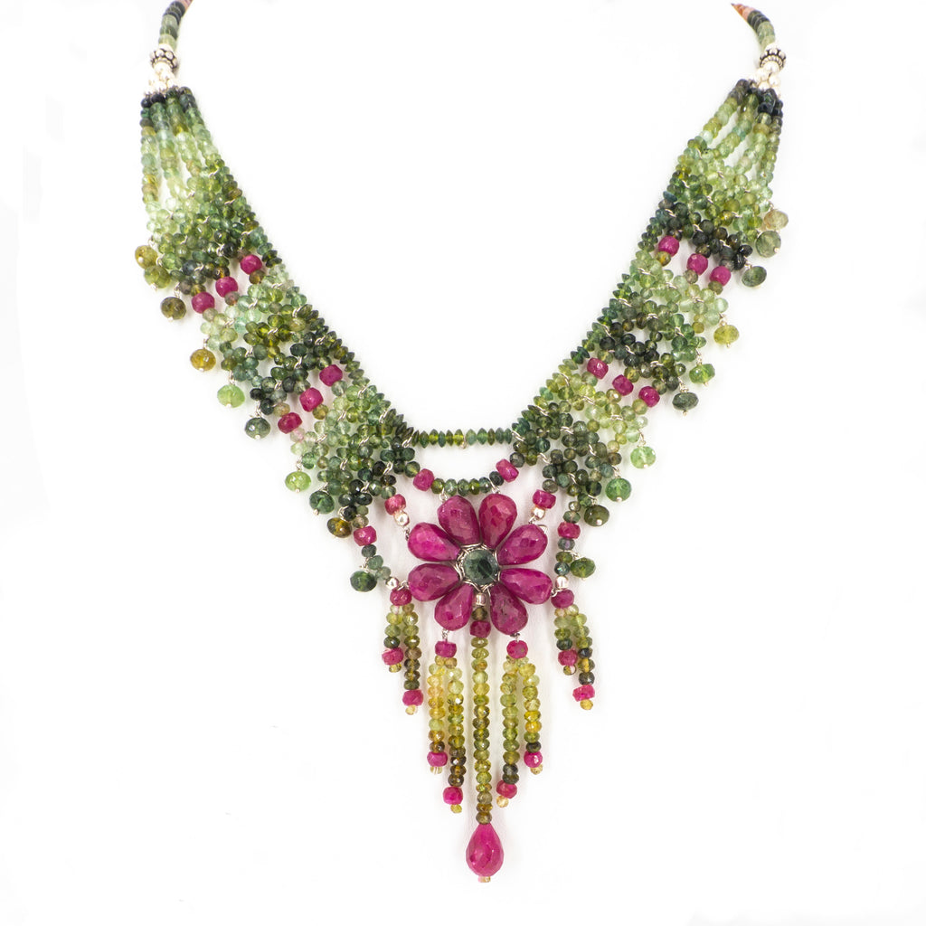 S/S Pink Tourmaline Flower Necklace