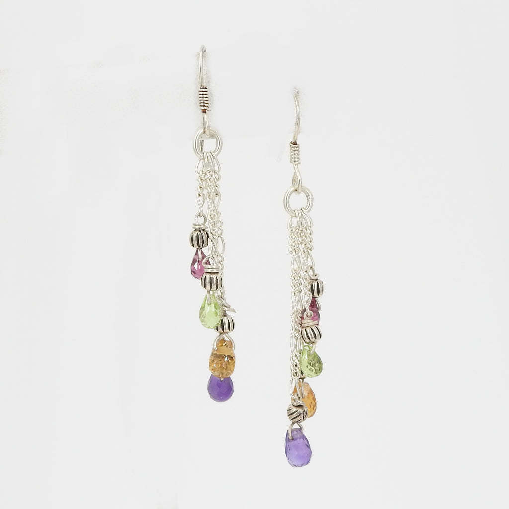 Sterling Silver Chain Earrings w/ Mixed Gemstones