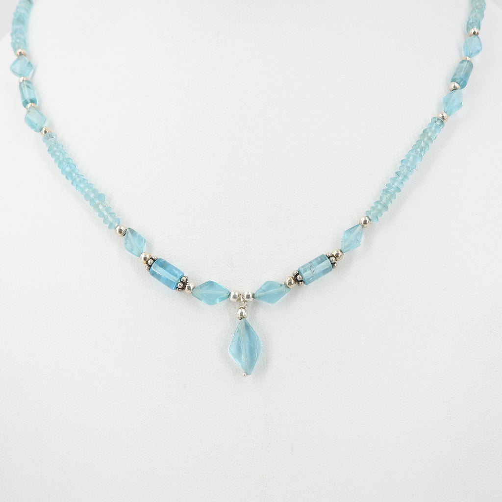 Blue Topaz Beaded Necklace w/ Sterling Silver