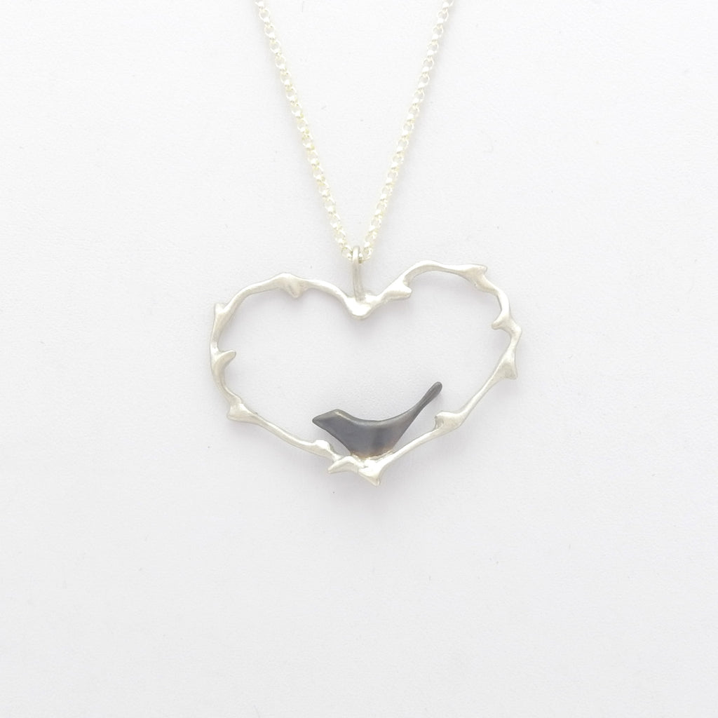 Sterling Silver Heart Vine w/ Bird Necklace