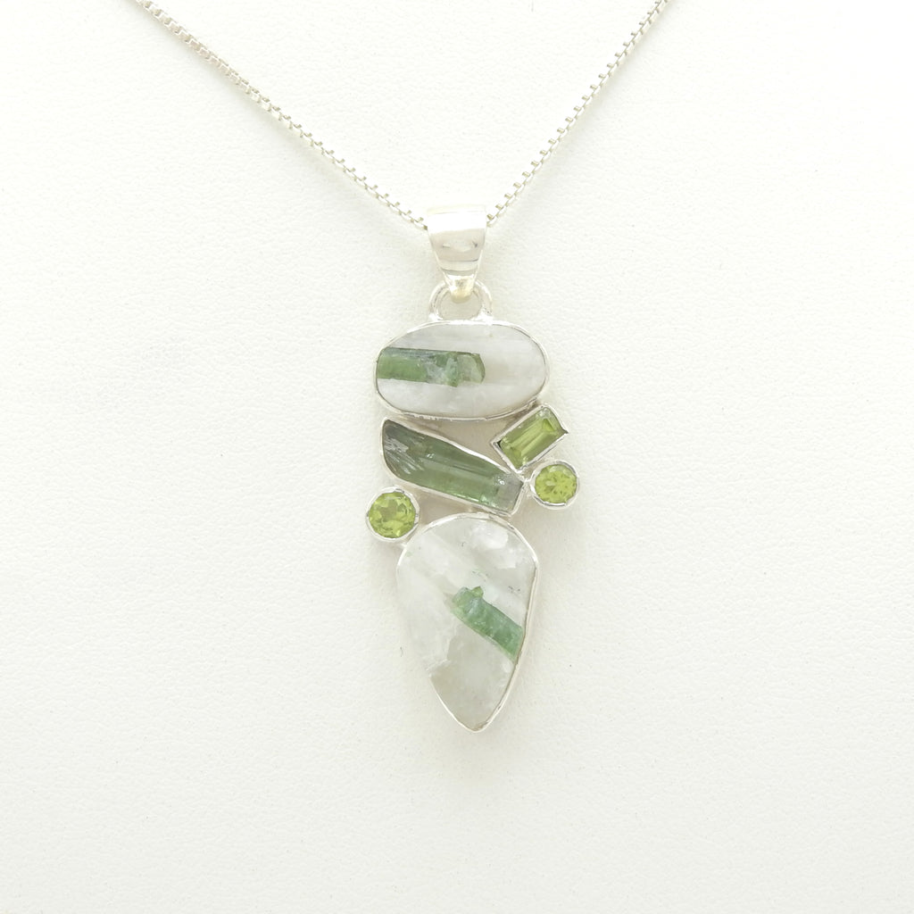 Sterling Silver Green Tourmaline, Green Kyanite, & Peridot Pendant