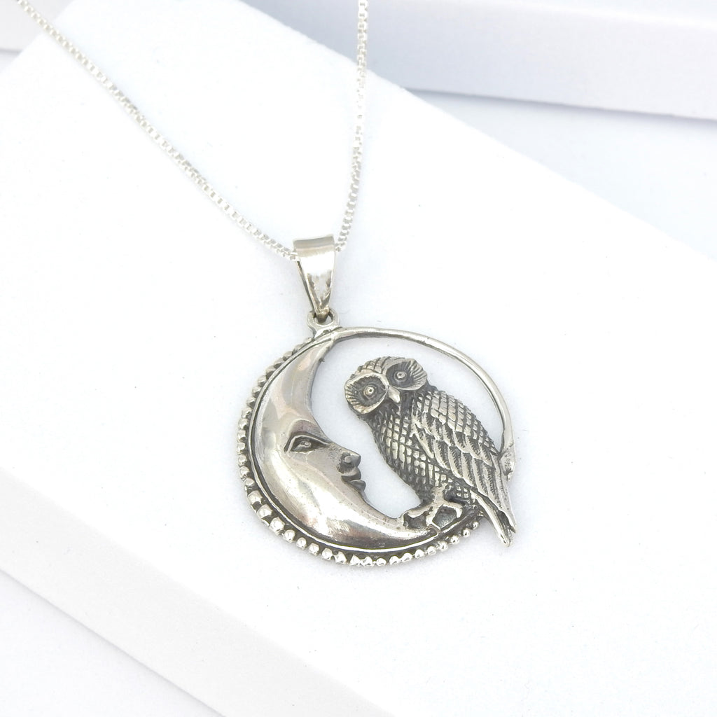 Sterling Silver Moon & Owl Pendant