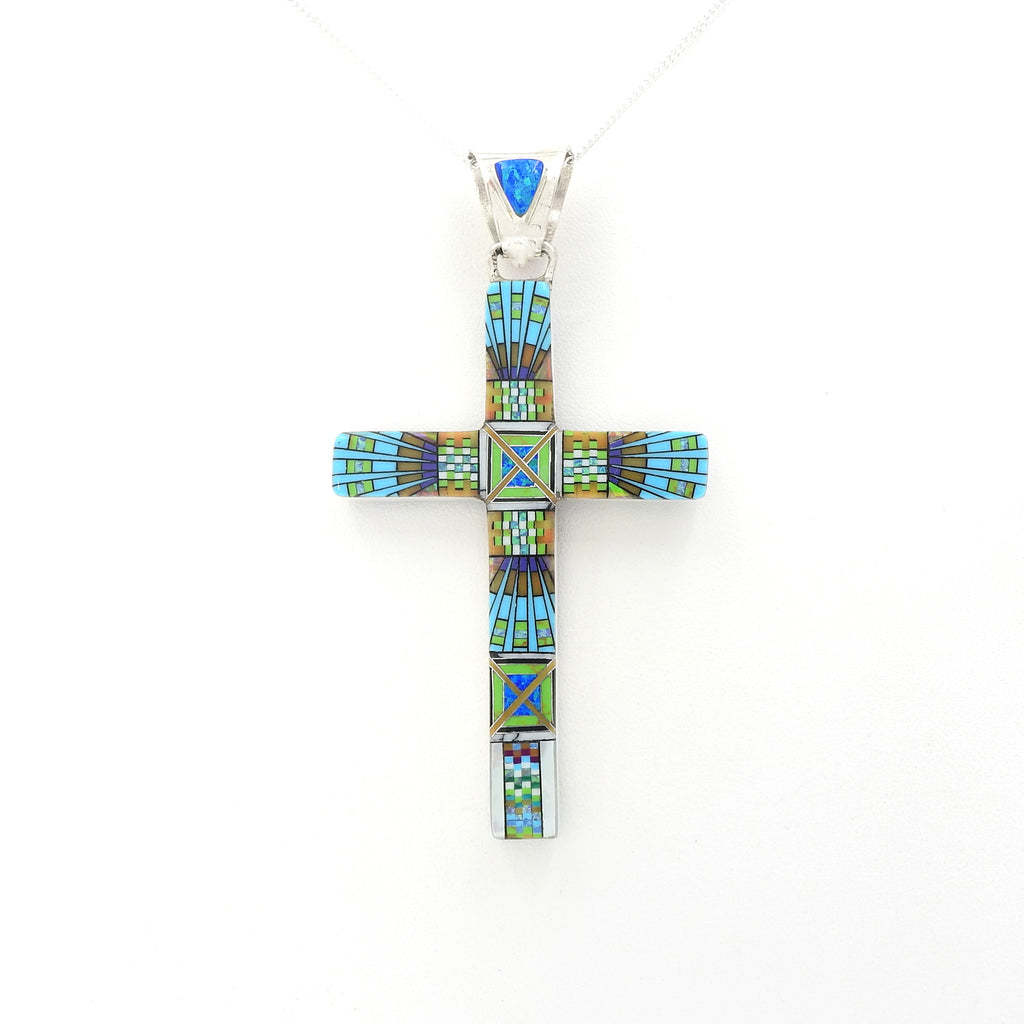 Sterling Silver Large Double Sided Inlay Cross Pendant