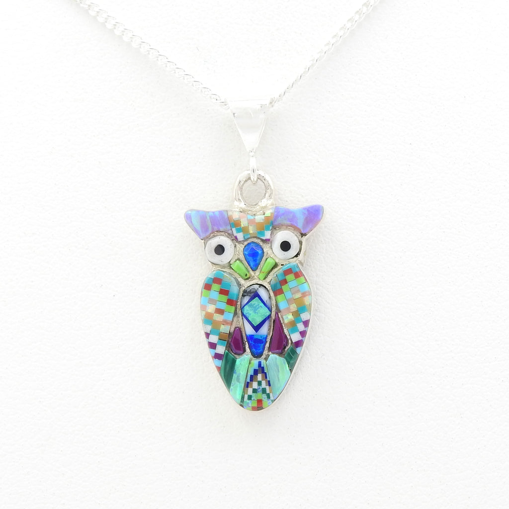 Sterling Silver Inlay Owl Pendant