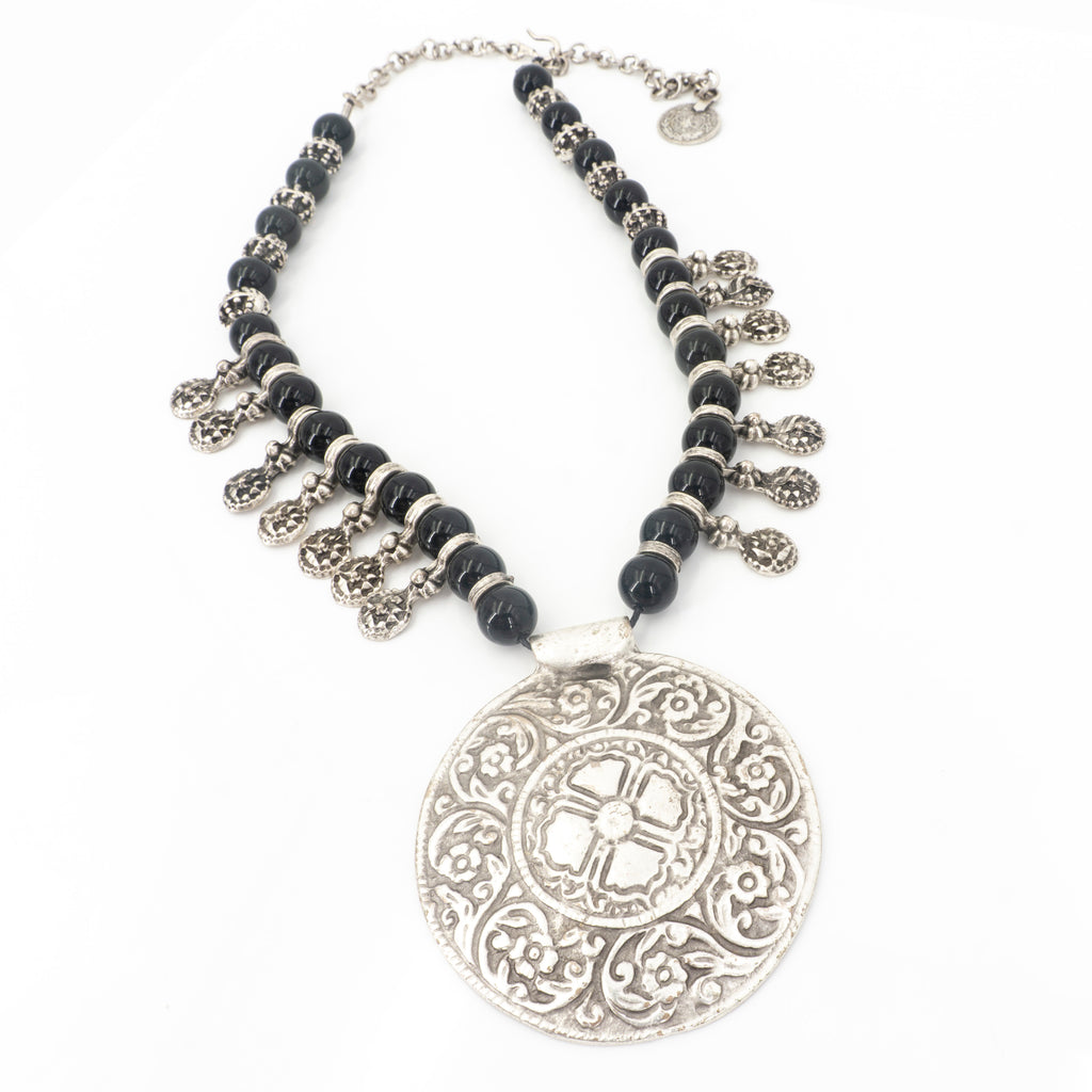 Pewter Necklace W Beads