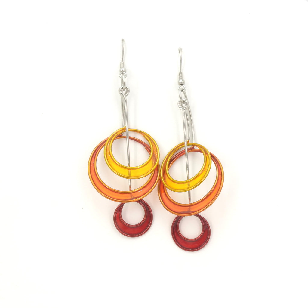 Stainless & Resin Orange, Red Dangle Earrings