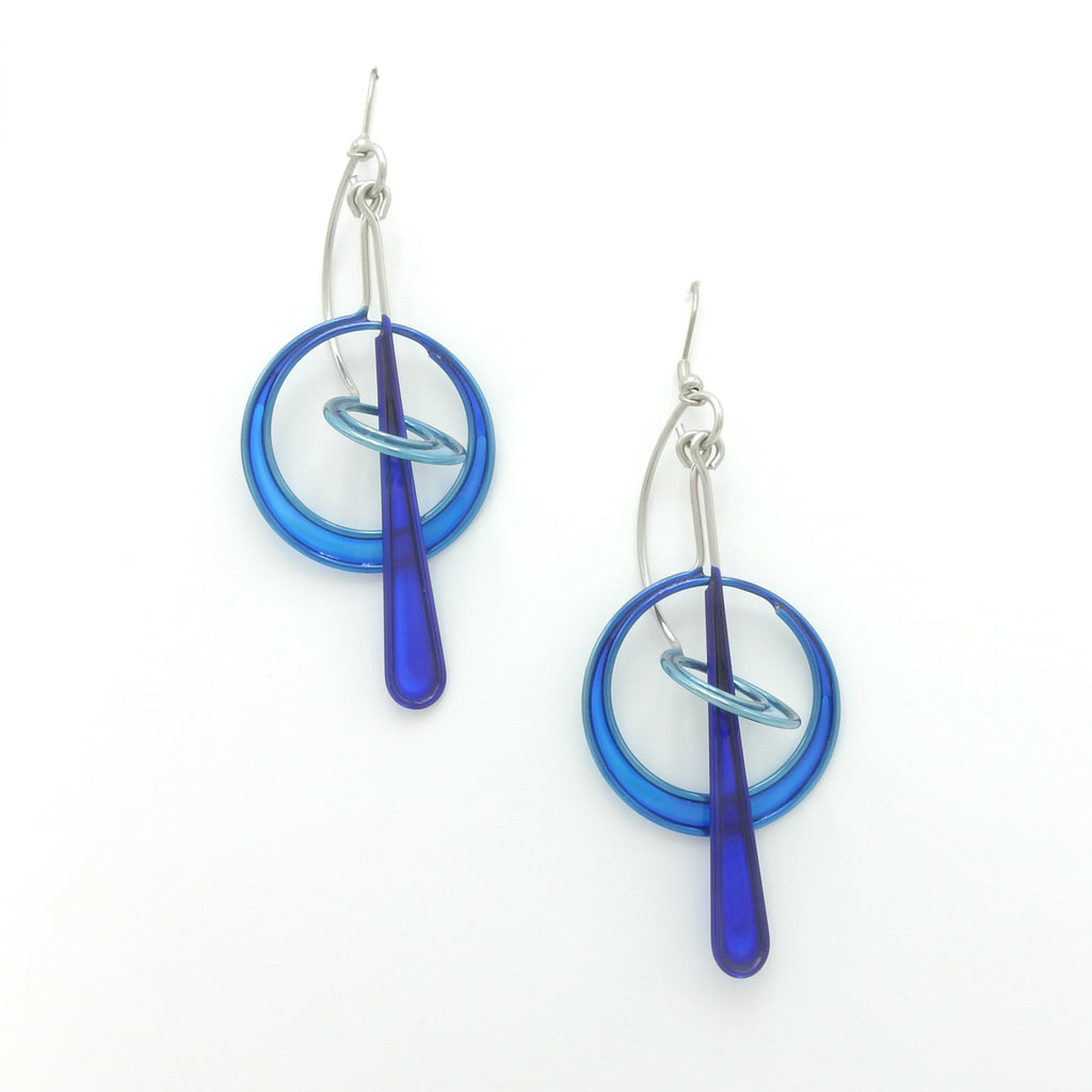 Stainless Steel Blue Resin Kinetic Hoop Earrings