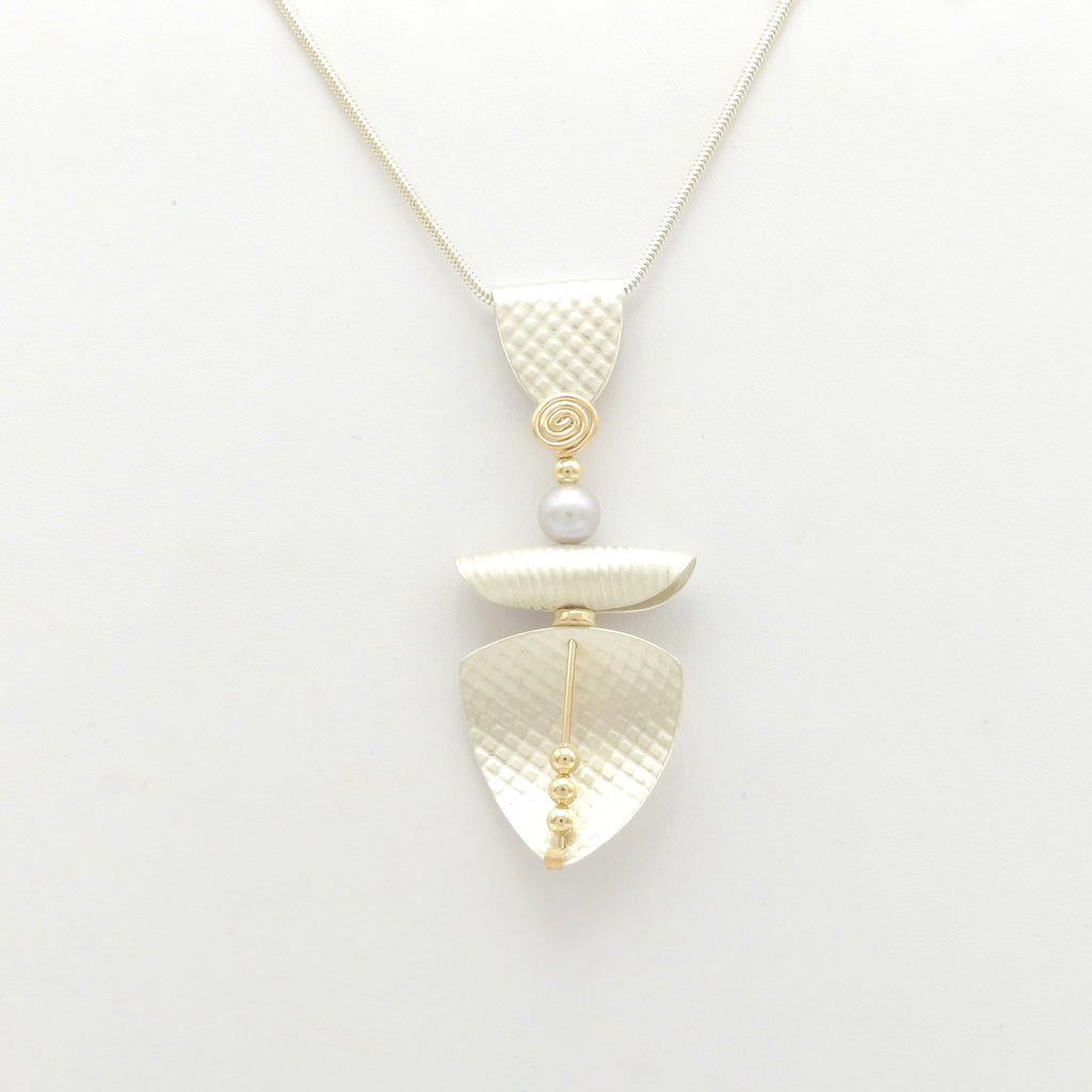 Sterling Silver Two Tone Necklace w/ Pearl