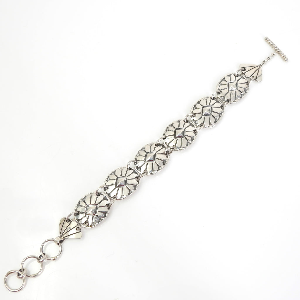Sterling Silver Navajo Concho Style Link Bracelet