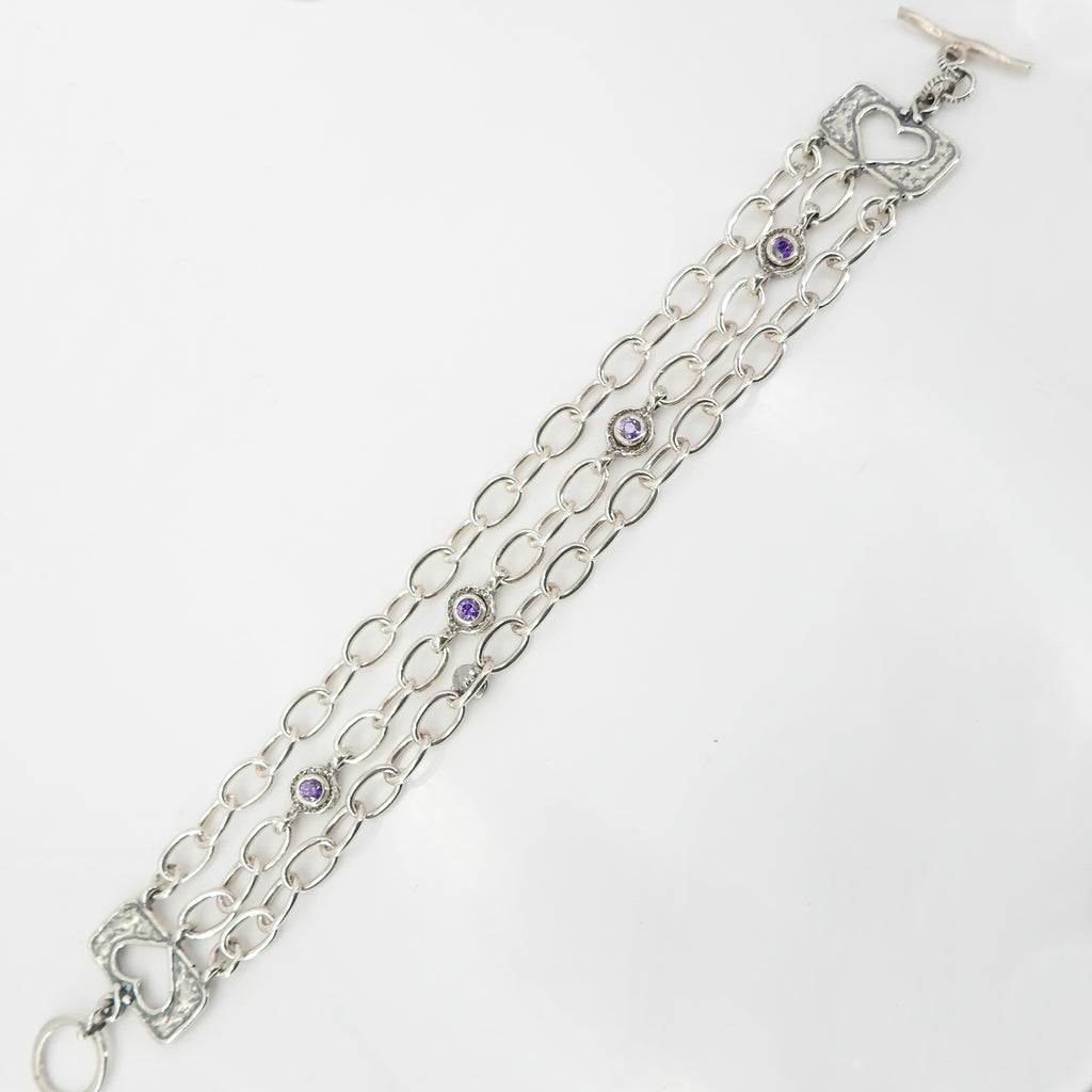Sterling Silver Triple Chain Amethyst Bracelet