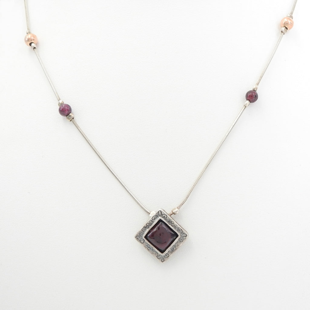 Sterling Silver Square Garnet Necklace