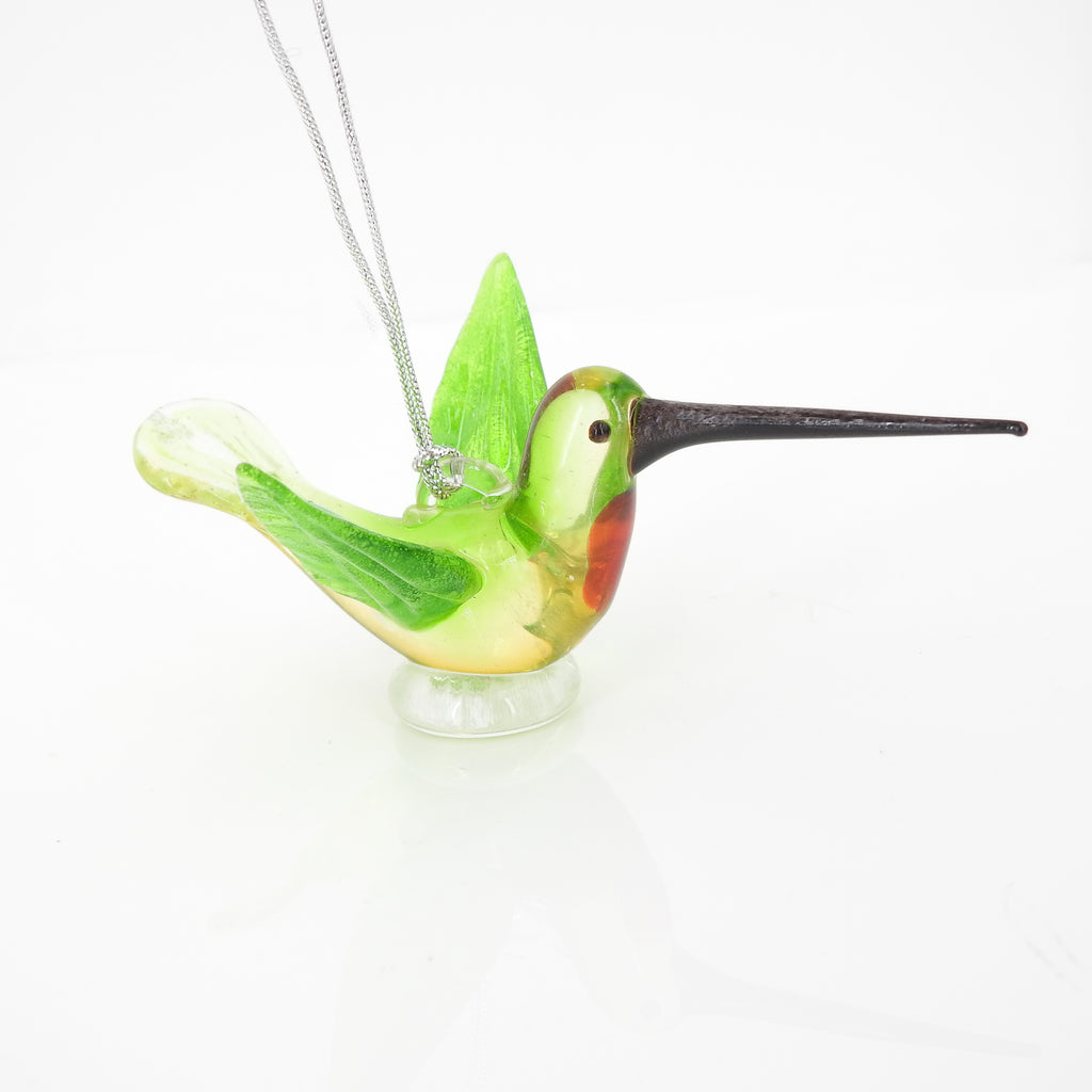 Ruby Throated Hummingbird Glass Ornament
