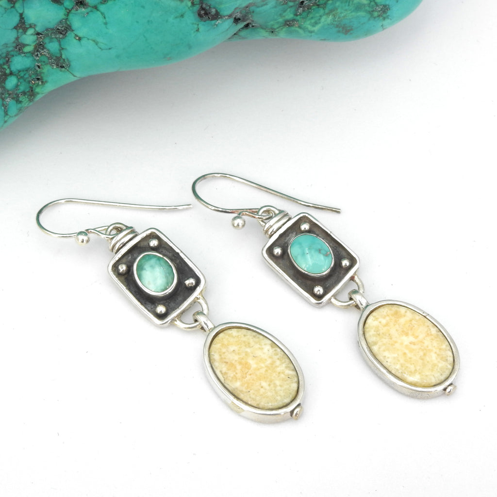 Sterling Silver Fossilized Tusk & Turquoise Earrings