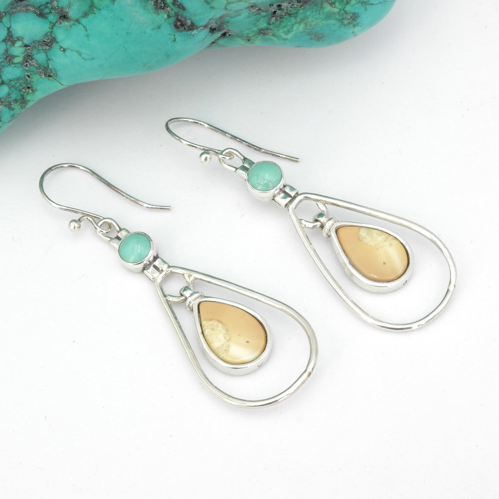 Sterling Silver Fossilized Tusk & Turquoise Earrings